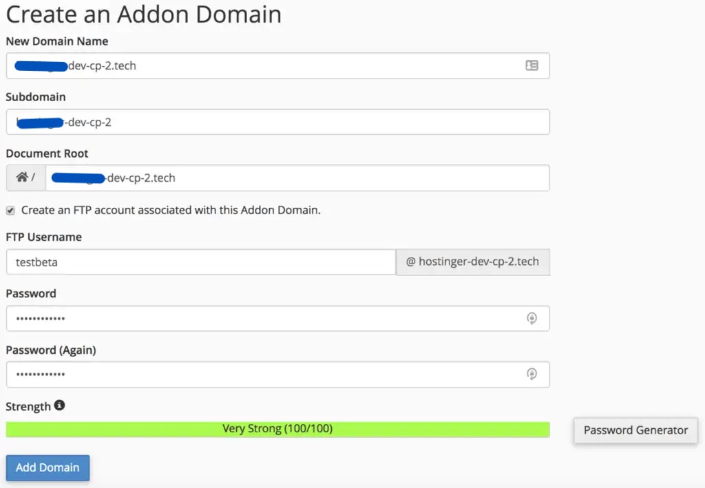 Access Addon Domains Tool