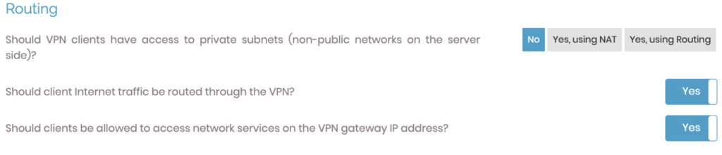 Image des options de routage
